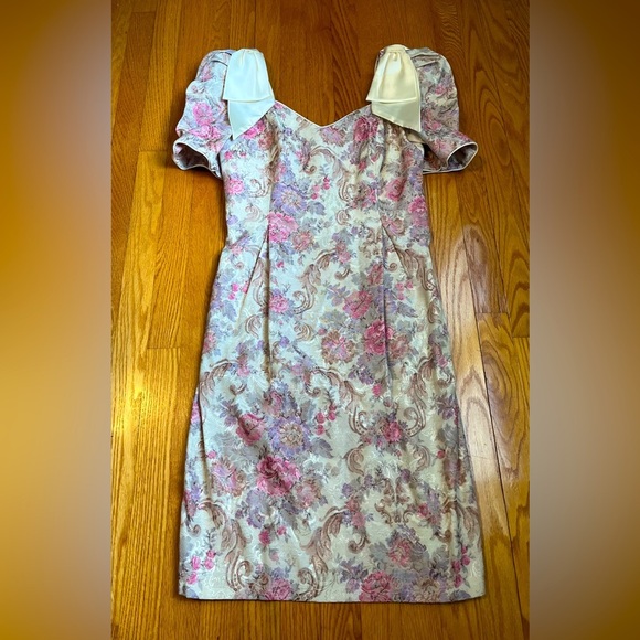 Gorgeous Vintage Floral Cream Tapestry Rayon Blend Dress 80s 90s Size 12 - Picture 2 of 8